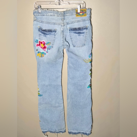 Vintage Y2K LTB Floral Eclectic Boho Embroidered Low Rise Flare Leg Jeans, Sz 9 - Picture 4 of 6